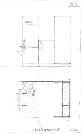 Kinokassa 1.5 (Seite und Grundriss), Zeichnung: Andreas Hofmann